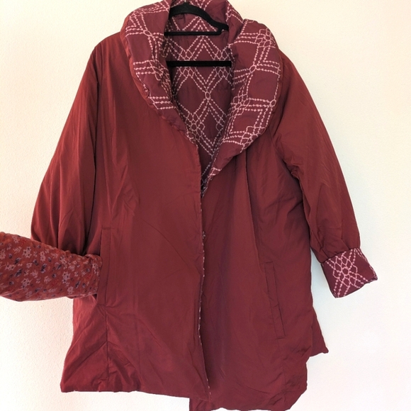 Dennis Basso Reversible Maroon Puffer Jacket Patterned Water Resistant Women 2X - Picture 12 of 12